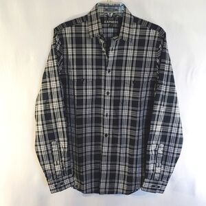 NWOT Men's Express Modern Fit Black White Plaid Button Down Shirt - Size Small
